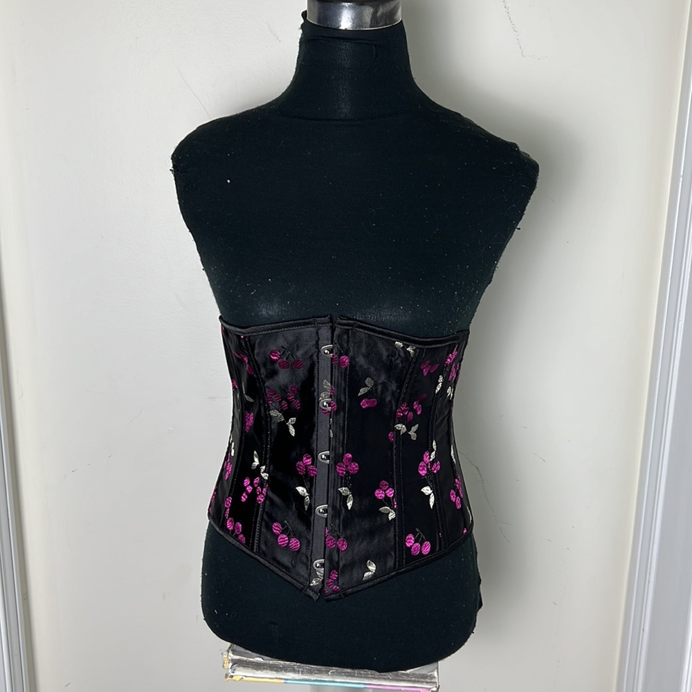 Vintage Satin Floral Corset Lace Back Belt Size Small